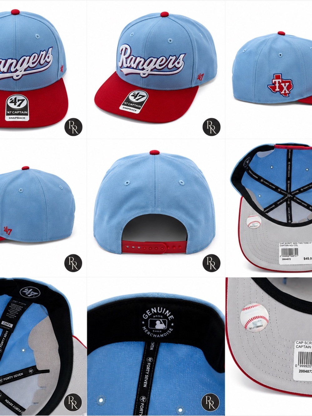 Texas Rangers ’47 Captain Snapback Hat NWT Light Blue Red Flat Brim
